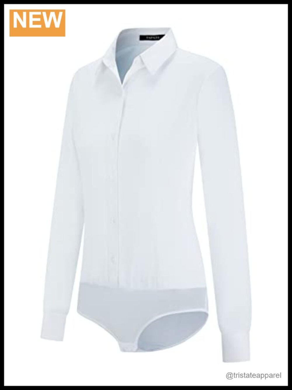 Women's Button Down Long Sleeve Bodysuit Blouse Office Work Top with Snap Crotch